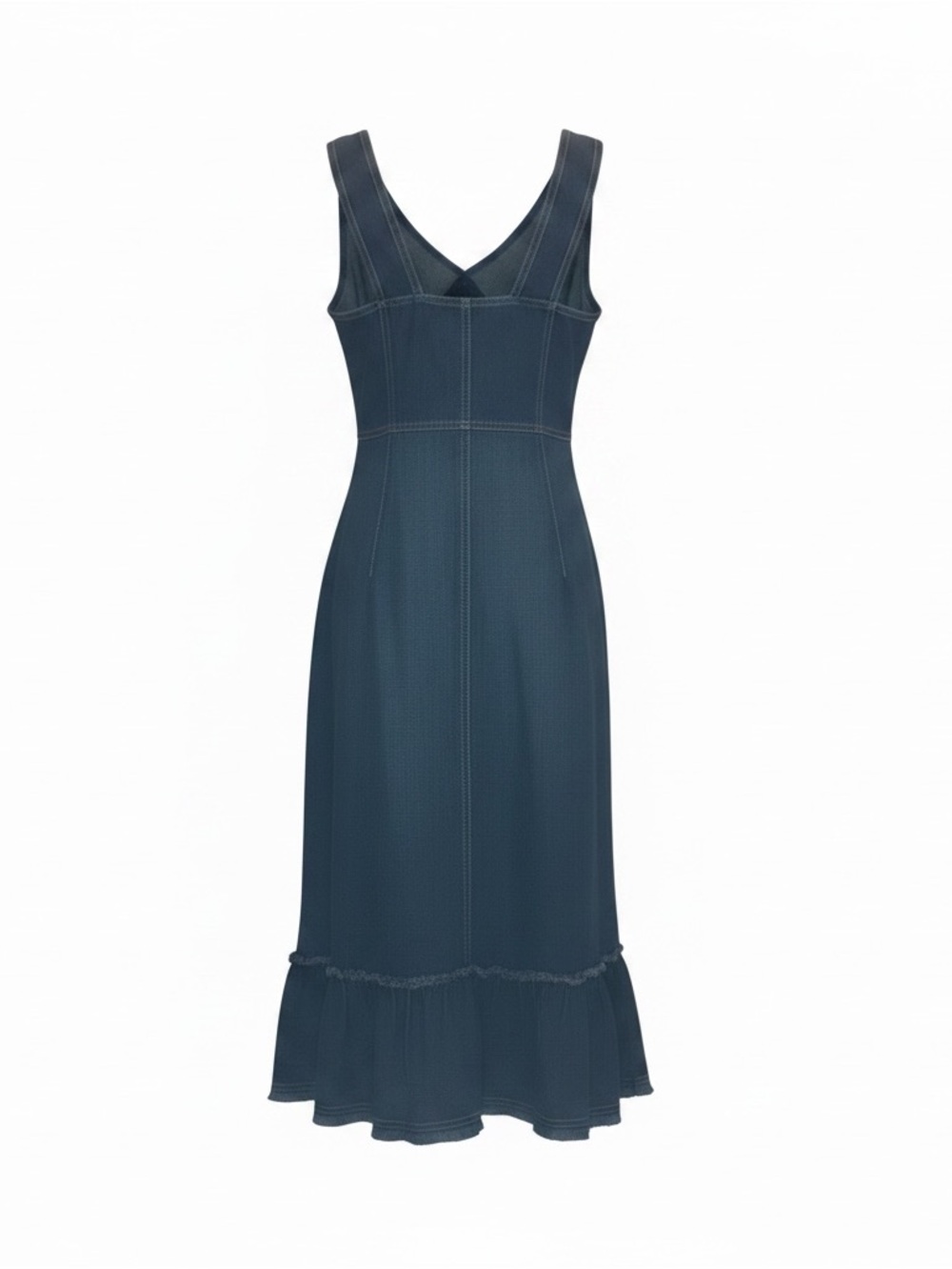 Karen Kane Size 12 Dark Denim Midi Dress Mermaid Hem Boho Cottagecore USA - Picture 3 of 9